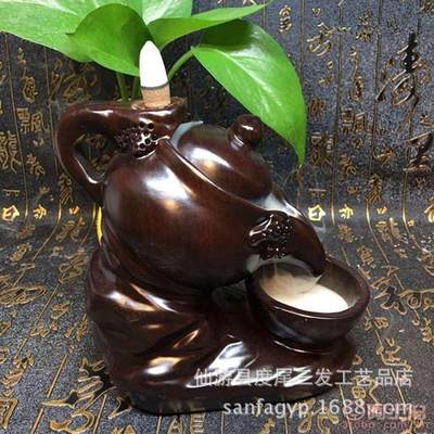 三发工艺黑檀木质茶壶倒流香炉 厂家直销的禅意之选